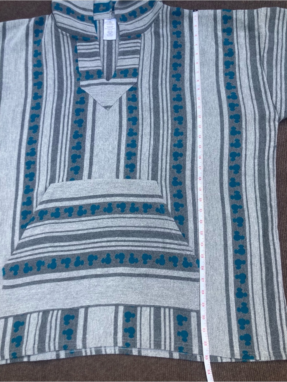 Disney 3X Mickey Mouse Baja Hoodie Sweatshirt, Gray & Teal Striped Sz 3X, Unisex - Picture 7 of 11